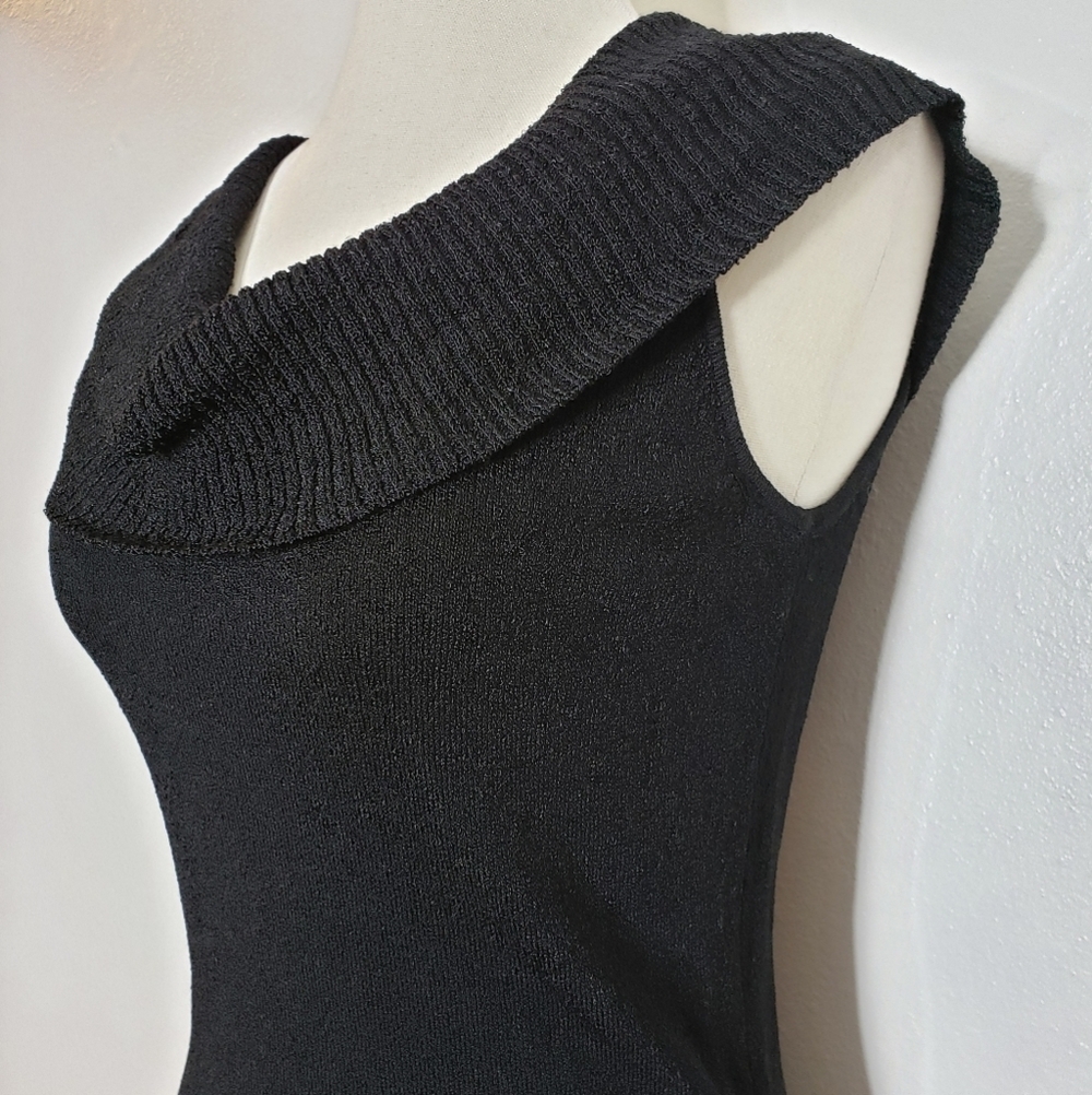 White House Black Market Cowl Neck Sleeveless Top with Belt Black Winter Spring - Picture 5 of 13